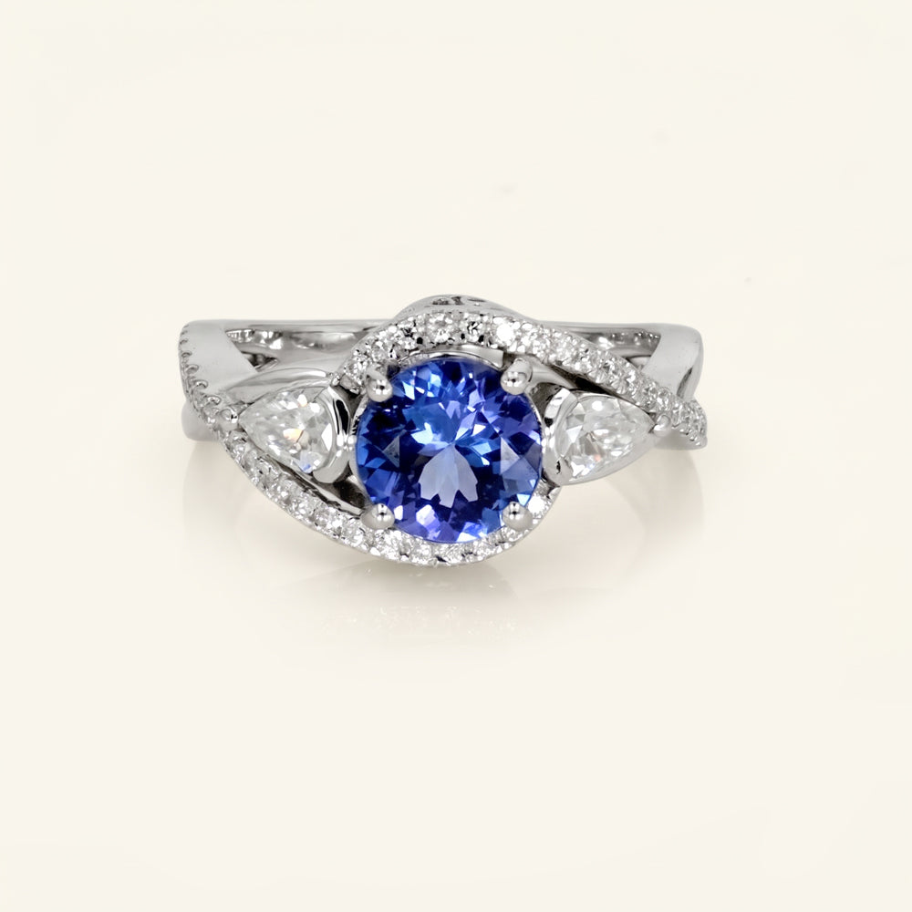 Tanzanite Moissanite Crossover Engagement Ring