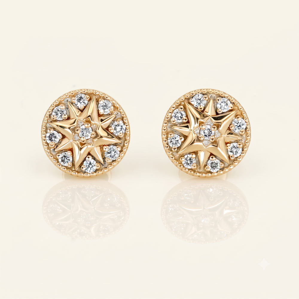 Natural Diamond Celestial Starburst Stud Earrings