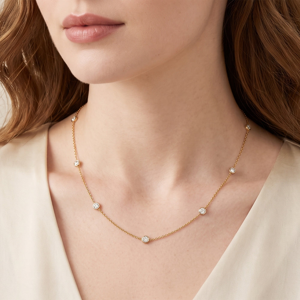 Moissanite Bezel Station Necklace