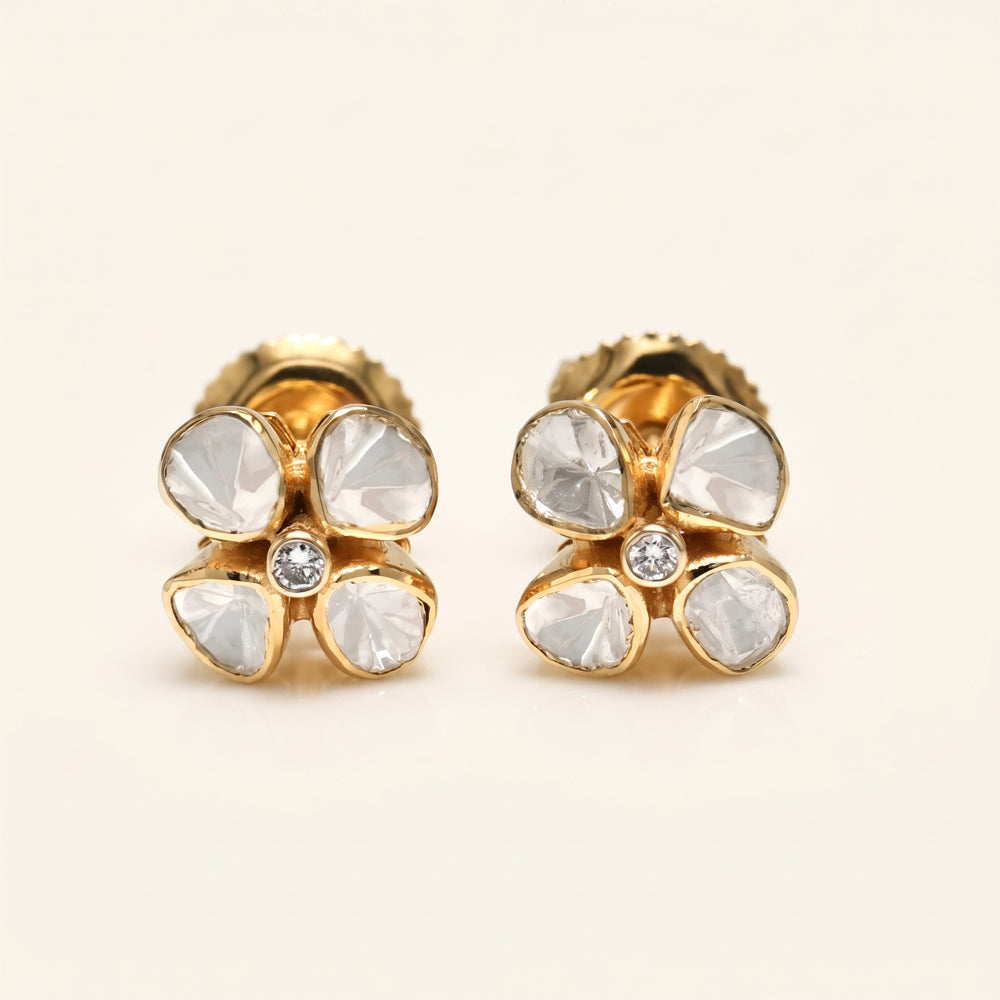 Lab Grown Diamond Polki Floral Stud Earrings