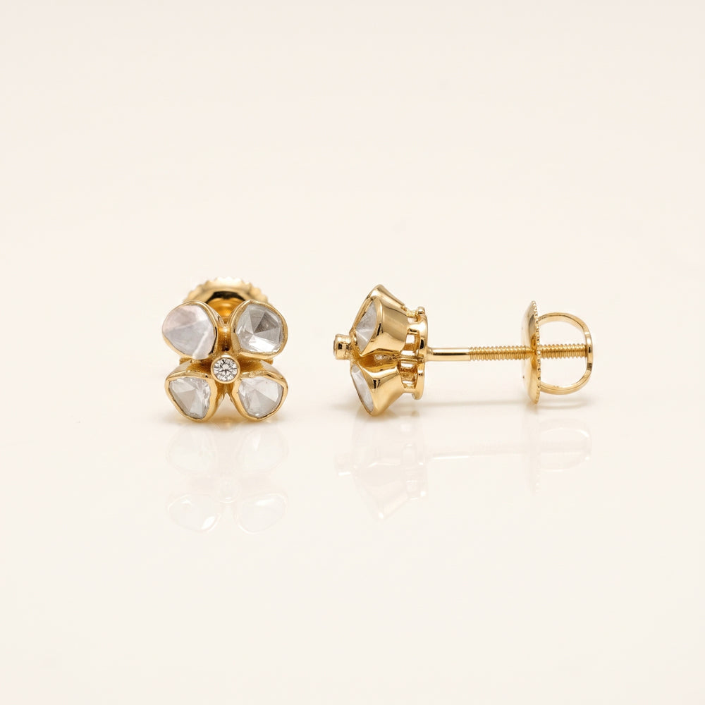 Lab Grown Diamond Polki Floral Stud Earrings