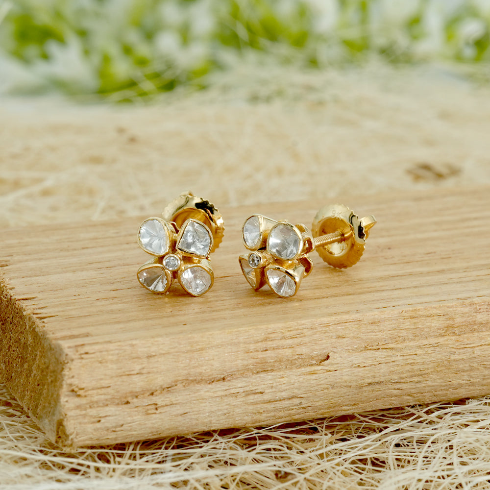 Lab Grown Diamond Polki Floral Stud Earrings