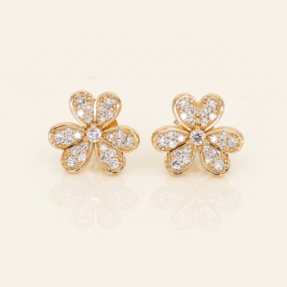 Natural Diamond Flower Stud Earrings
