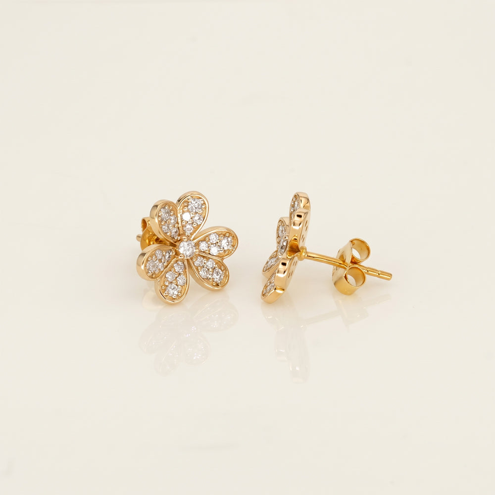 Natural Diamond Flower Stud Earrings