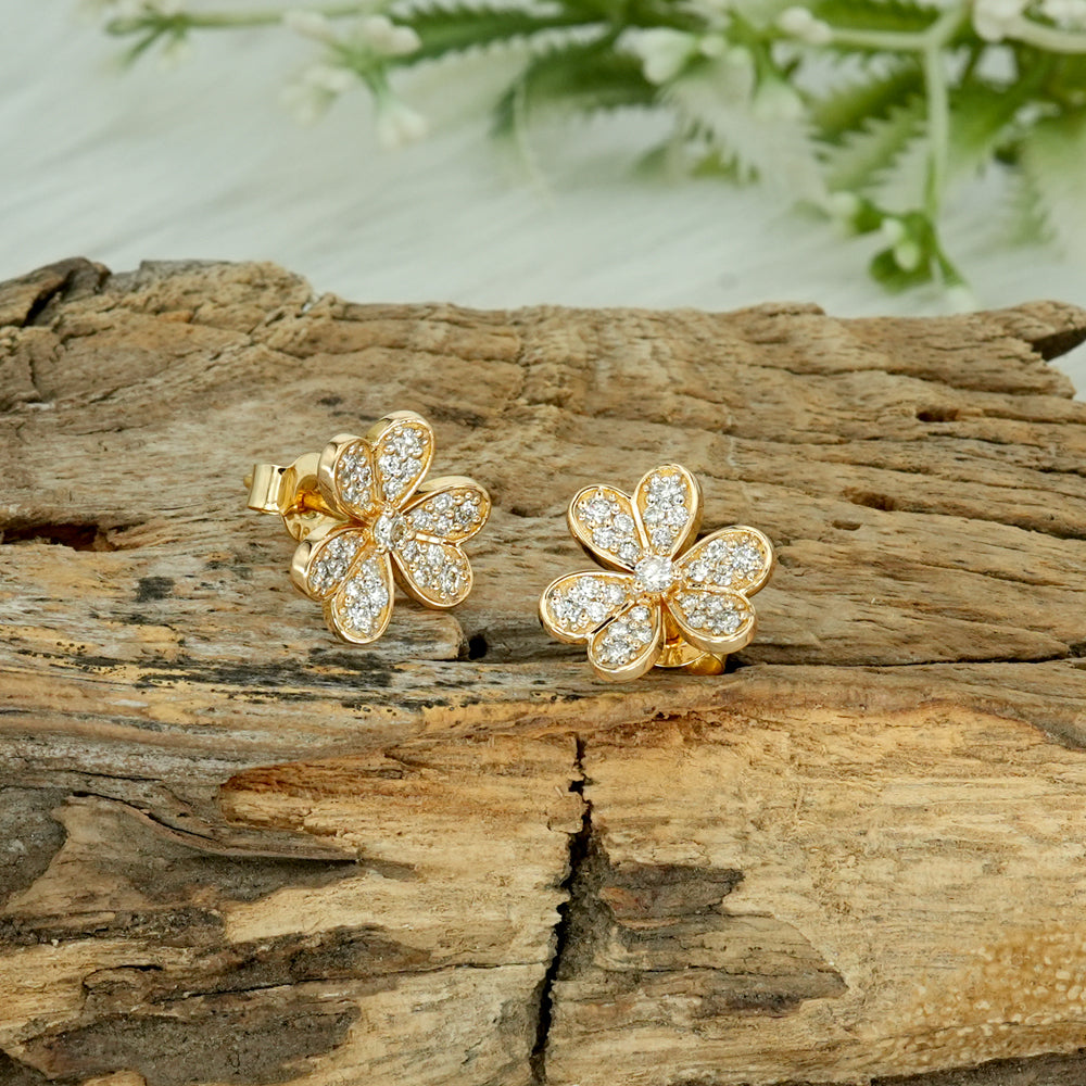 Natural Diamond Flower Stud Earrings
