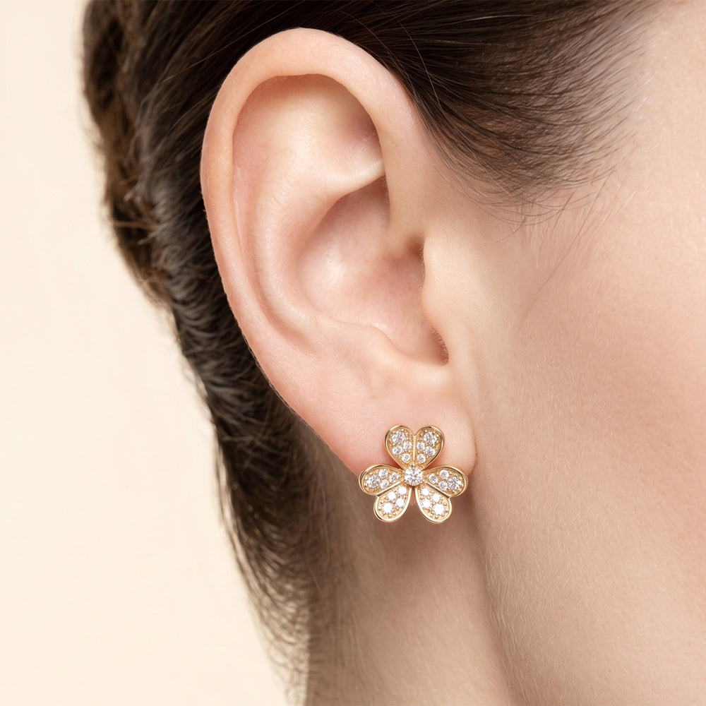 Natural Diamond Flower Stud Earrings