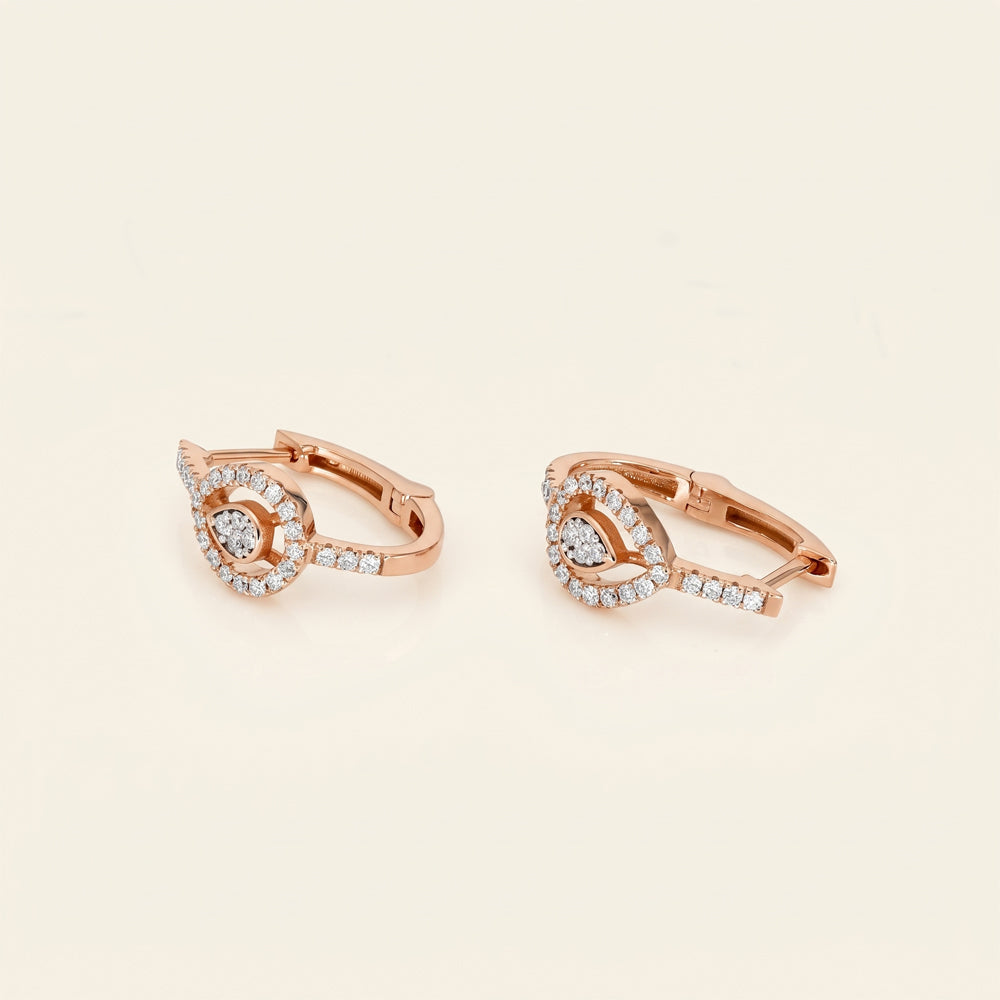 Natural Diamond Pear Halo Hoop Earrings