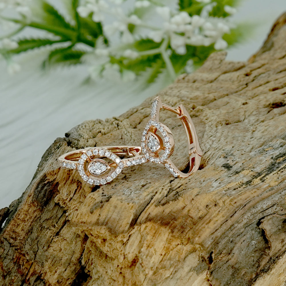 Natural Diamond Pear Halo Hoop Earrings