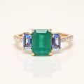 Emerald Tanzanite & Moissanite Three Stone Ring