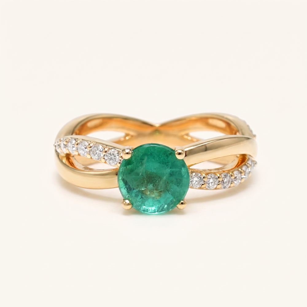 Emerald & Moissanite Crossover Engagement Ring
