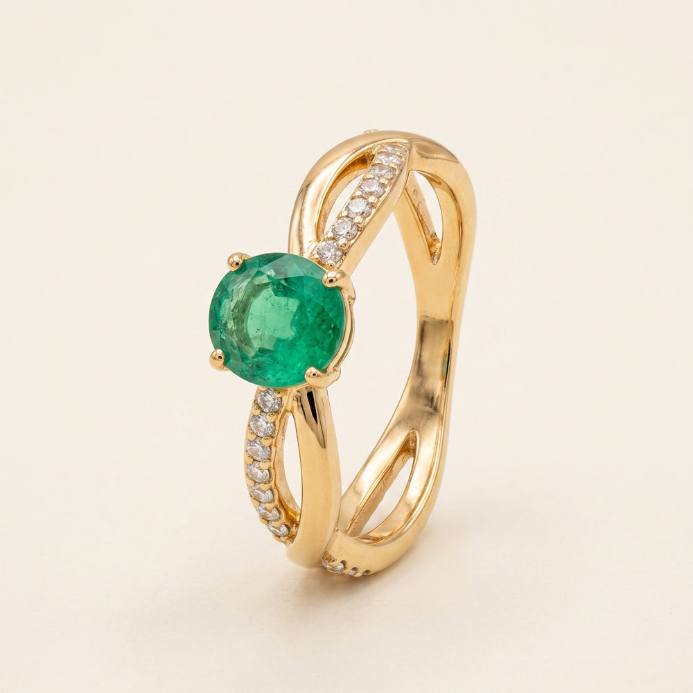 Emerald & Moissanite Crossover Engagement Ring
