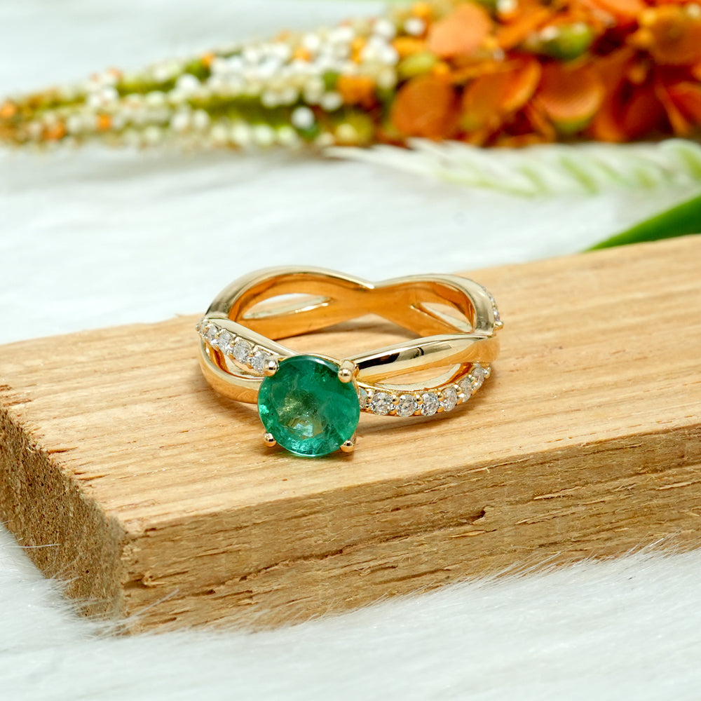 Emerald & Moissanite Crossover Engagement Ring
