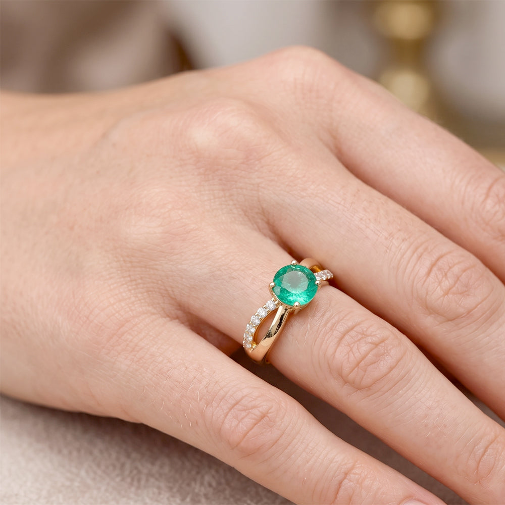 Emerald & Moissanite Crossover Engagement Ring