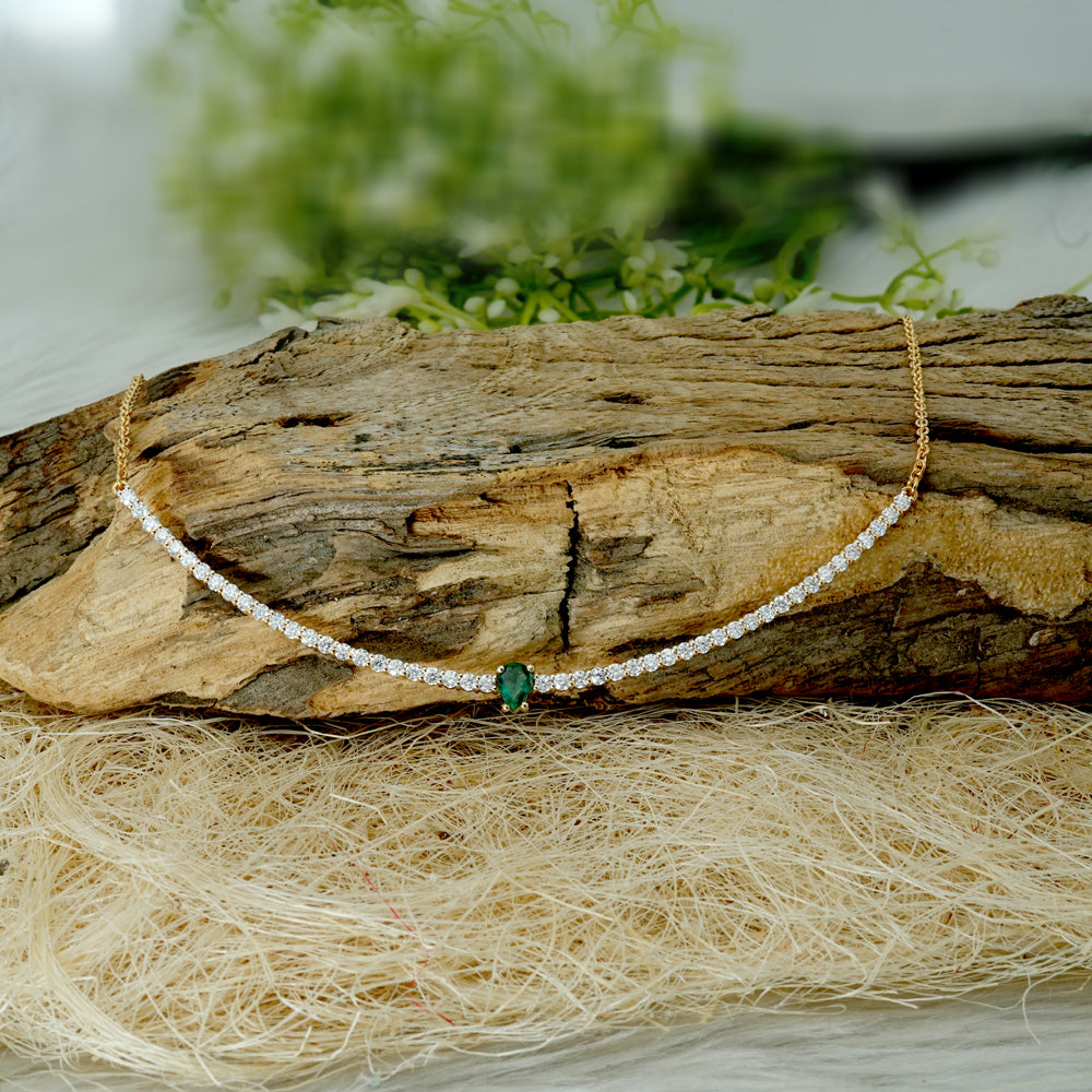 Emerald & Moissanite Line Necklace