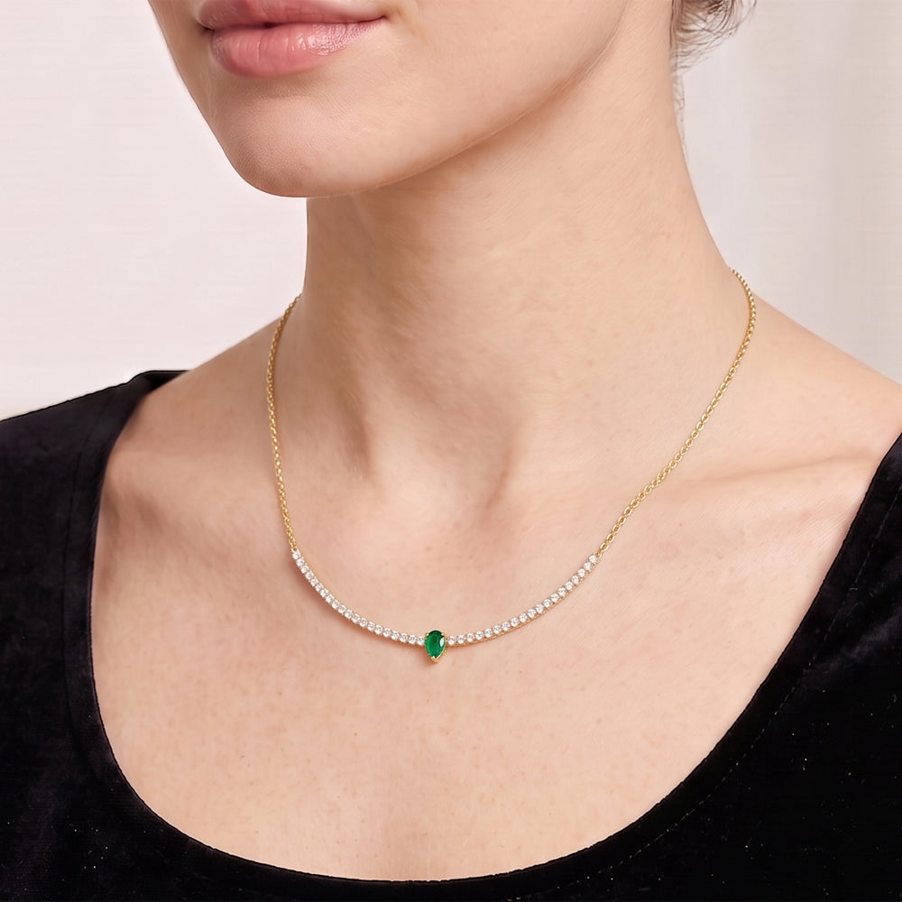 Emerald & Moissanite Line Necklace