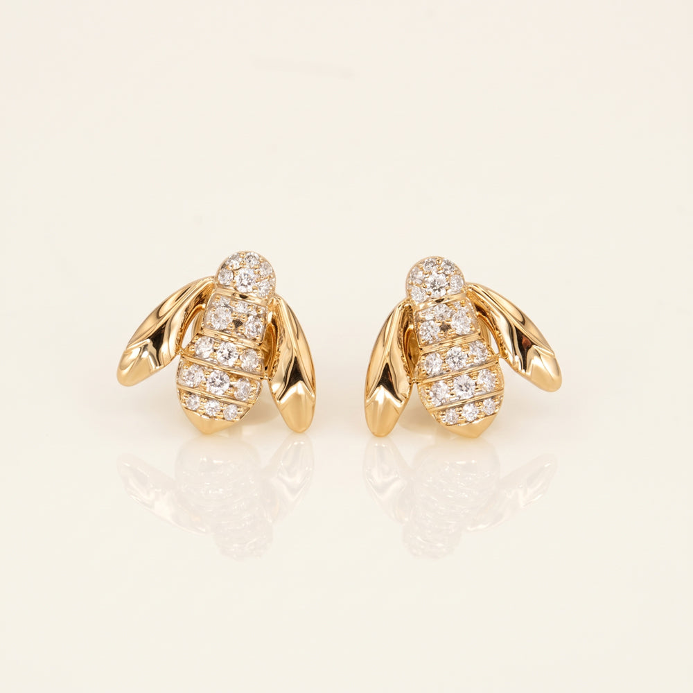 Natural Diamond Bee Stud Earrings