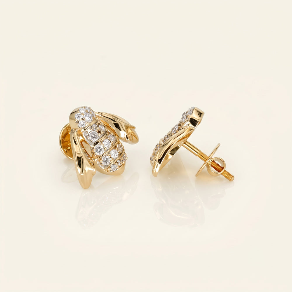 Natural Diamond Bee Stud Earrings