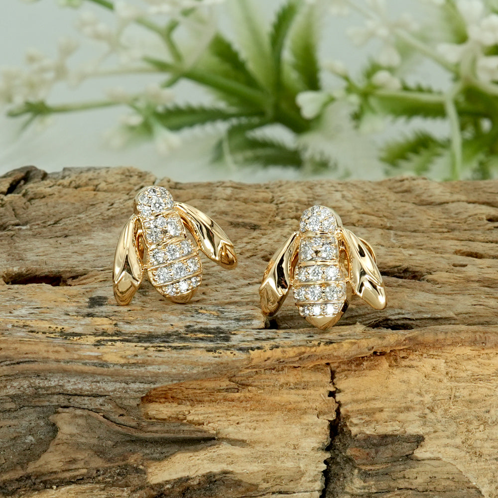 Natural Diamond Bee Stud Earrings