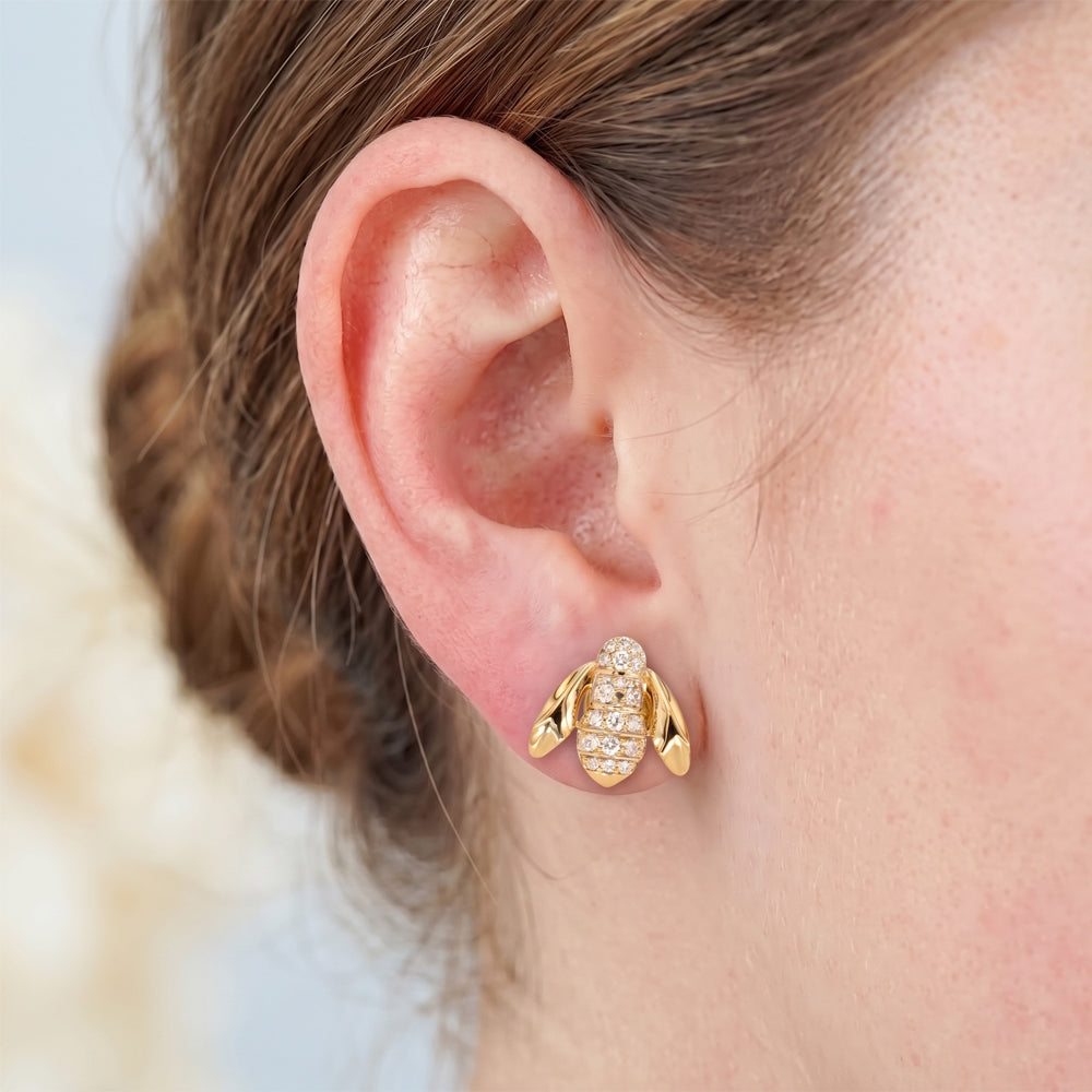 Natural Diamond Bee Stud Earrings