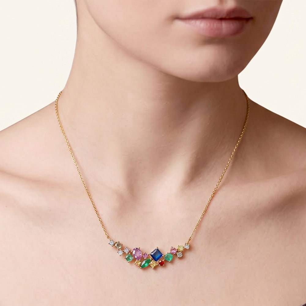 Emerald & Sapphire Multicolour Gemstone Necklace