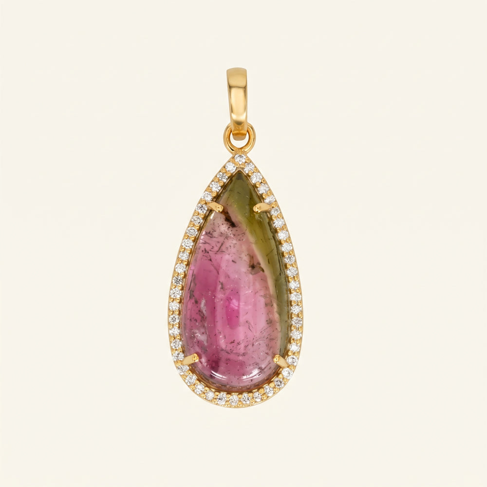 Watermelon Tourmaline & Natural Diamond Pendant