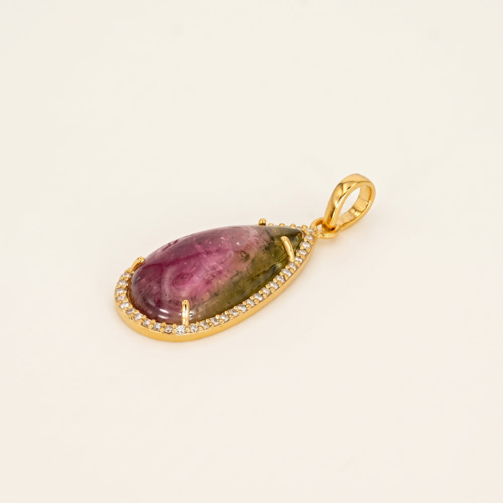 Watermelon Tourmaline & Natural Diamond Pendant