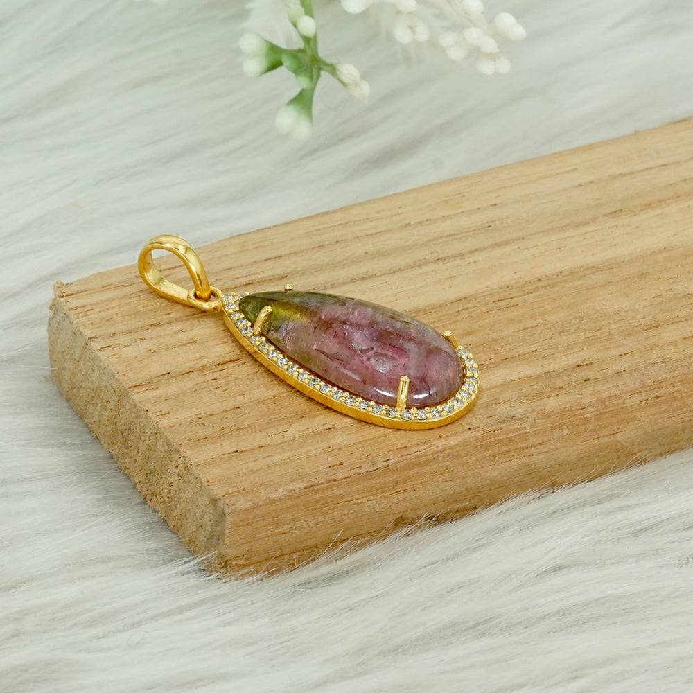 Watermelon Tourmaline & Natural Diamond Pendant