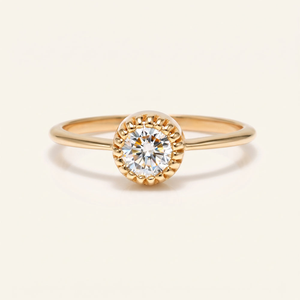 Round Moissanite Beaded Solitaire Engagement Ring
