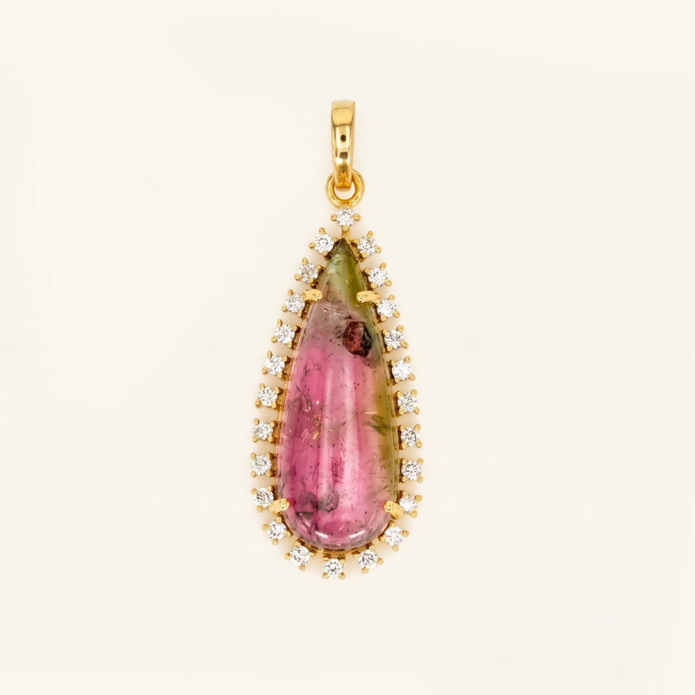 Watermelon Tourmaline & Natural Diamond Pendant
