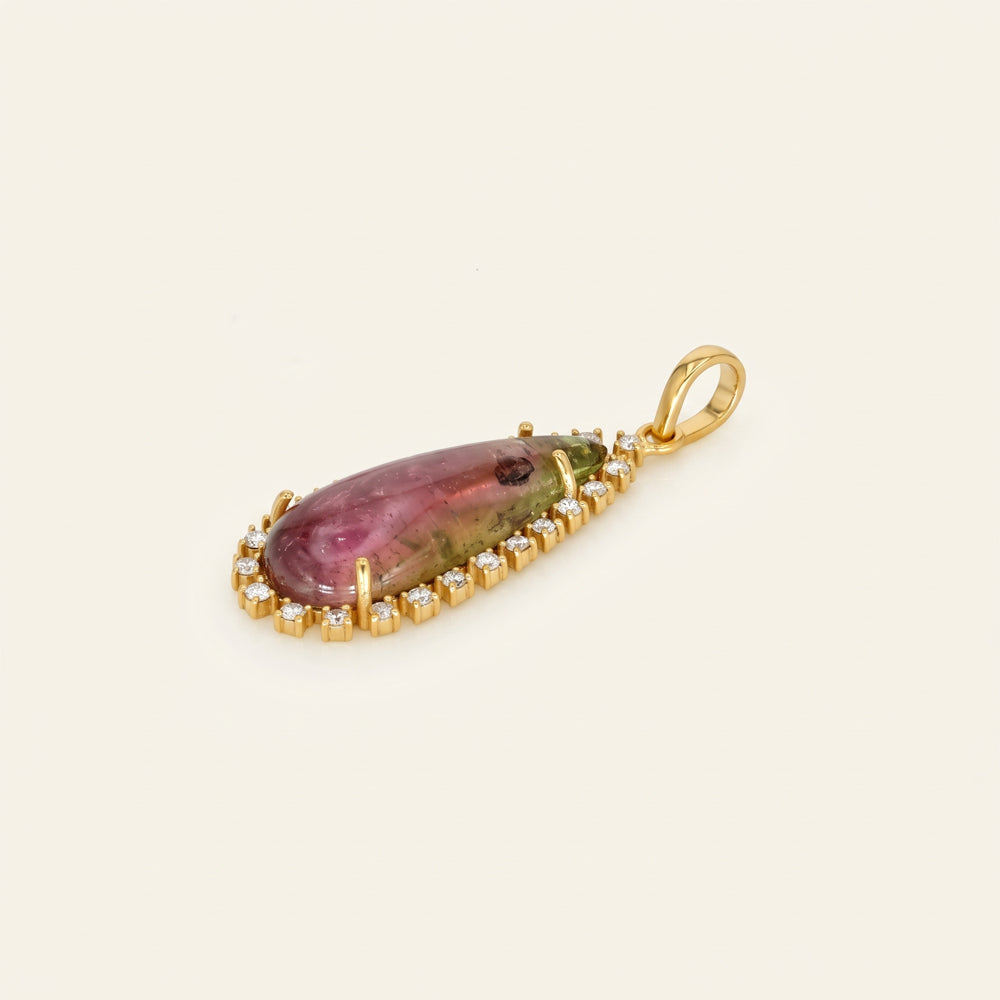 Watermelon Tourmaline & Natural Diamond Pendant