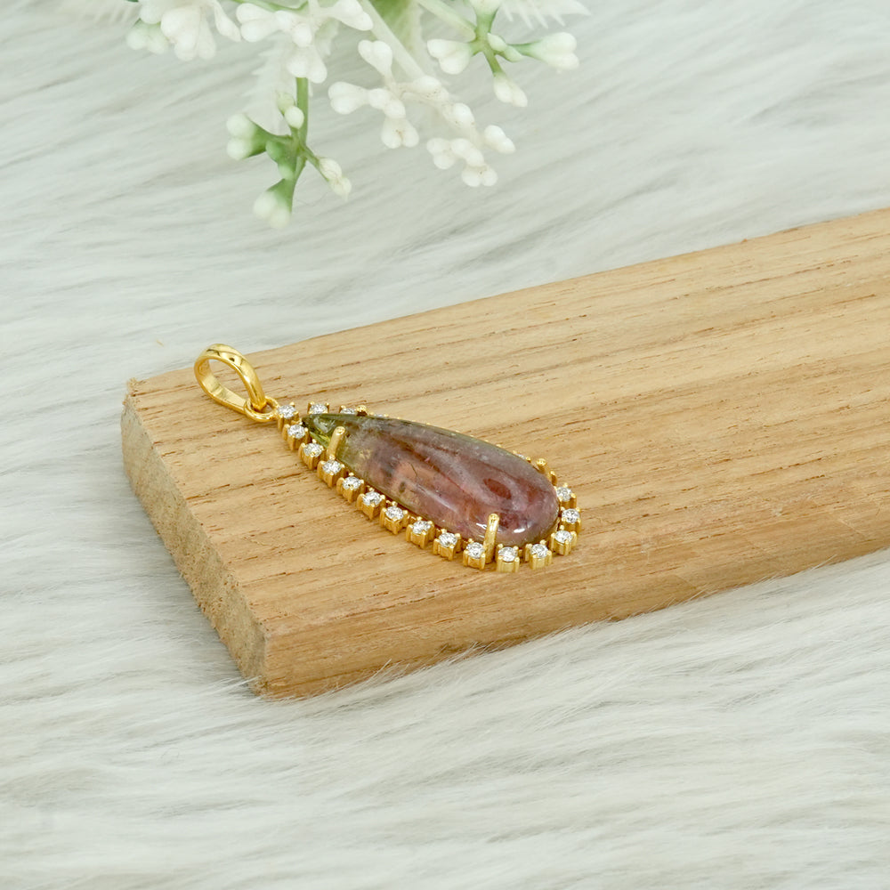 Watermelon Tourmaline & Natural Diamond Pendant