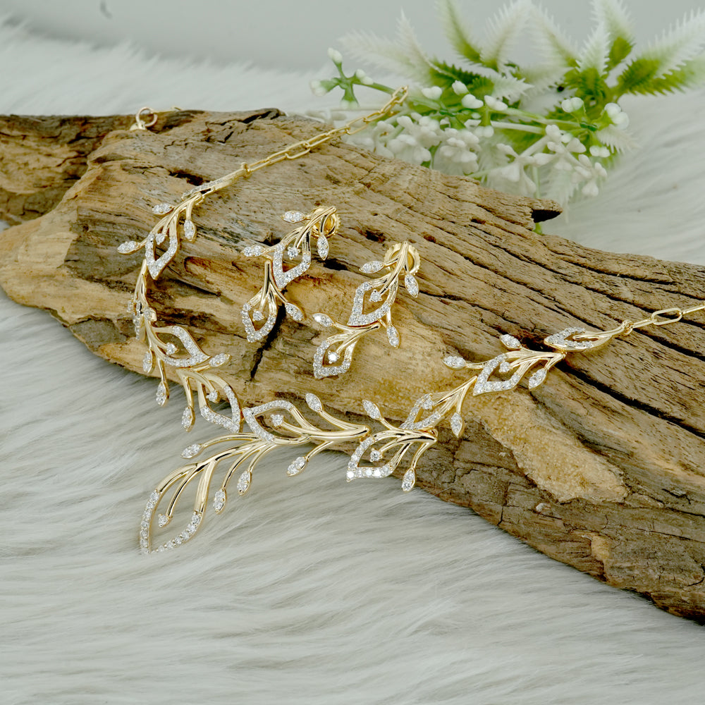 Lab Grown Diamond Leaf Necklace & Earring Set