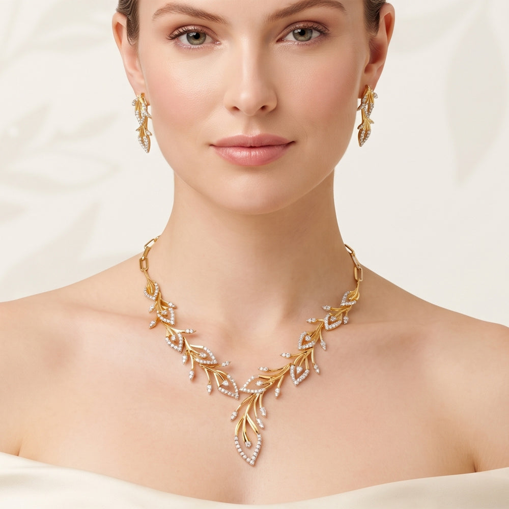 Lab Grown Diamond Leaf Necklace & Earring Set
