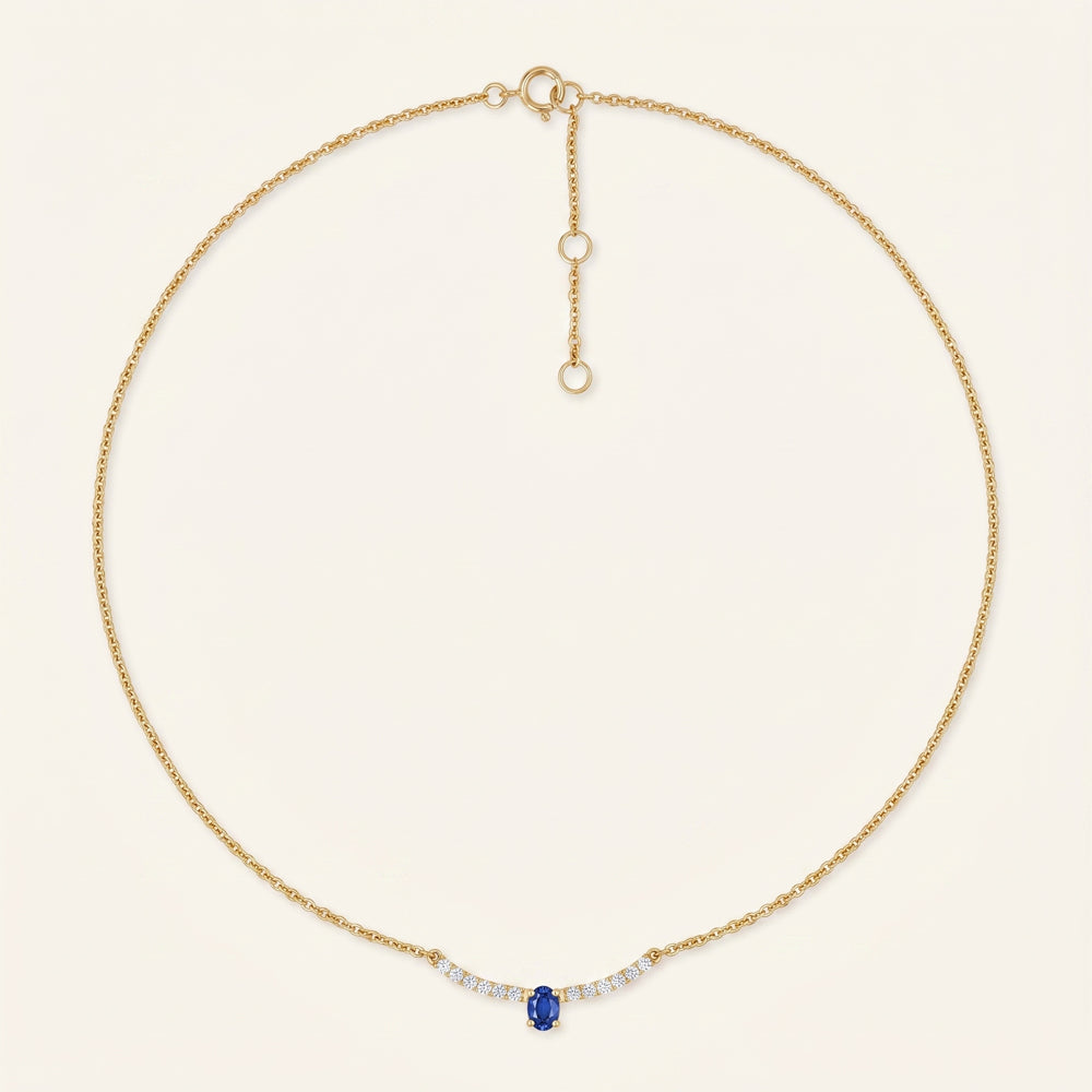 Blue Sapphire & Moissanite Curved Bar Necklace