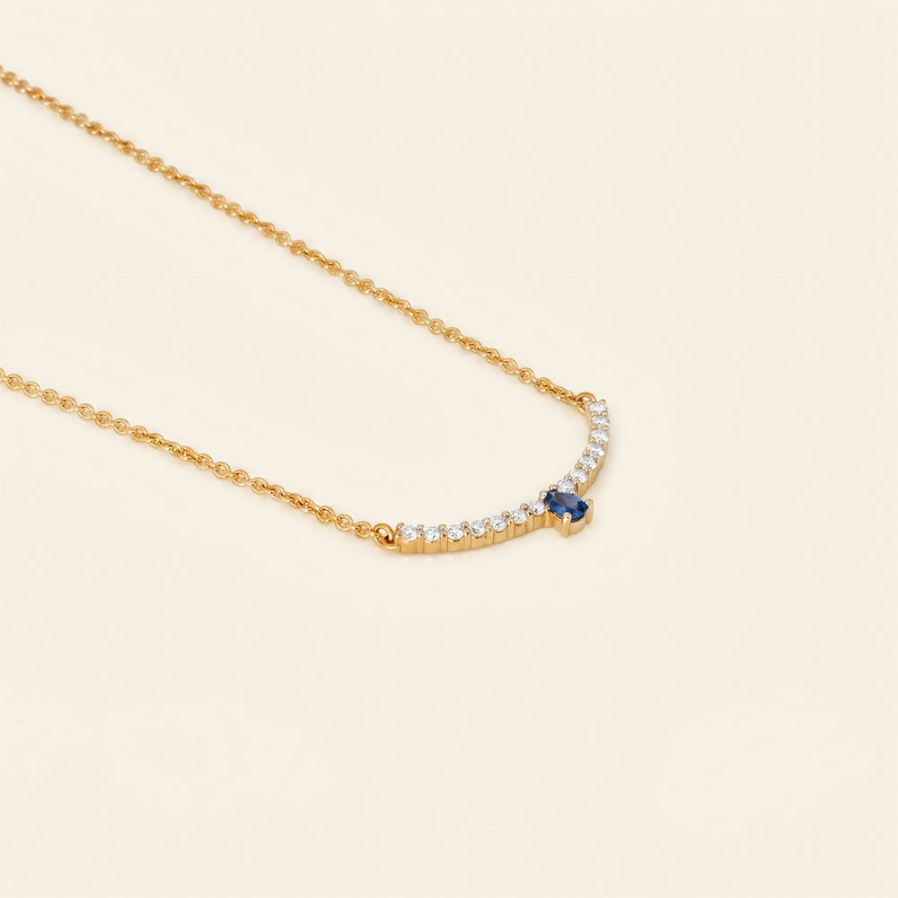 Blue Sapphire & Moissanite Curved Bar Necklace