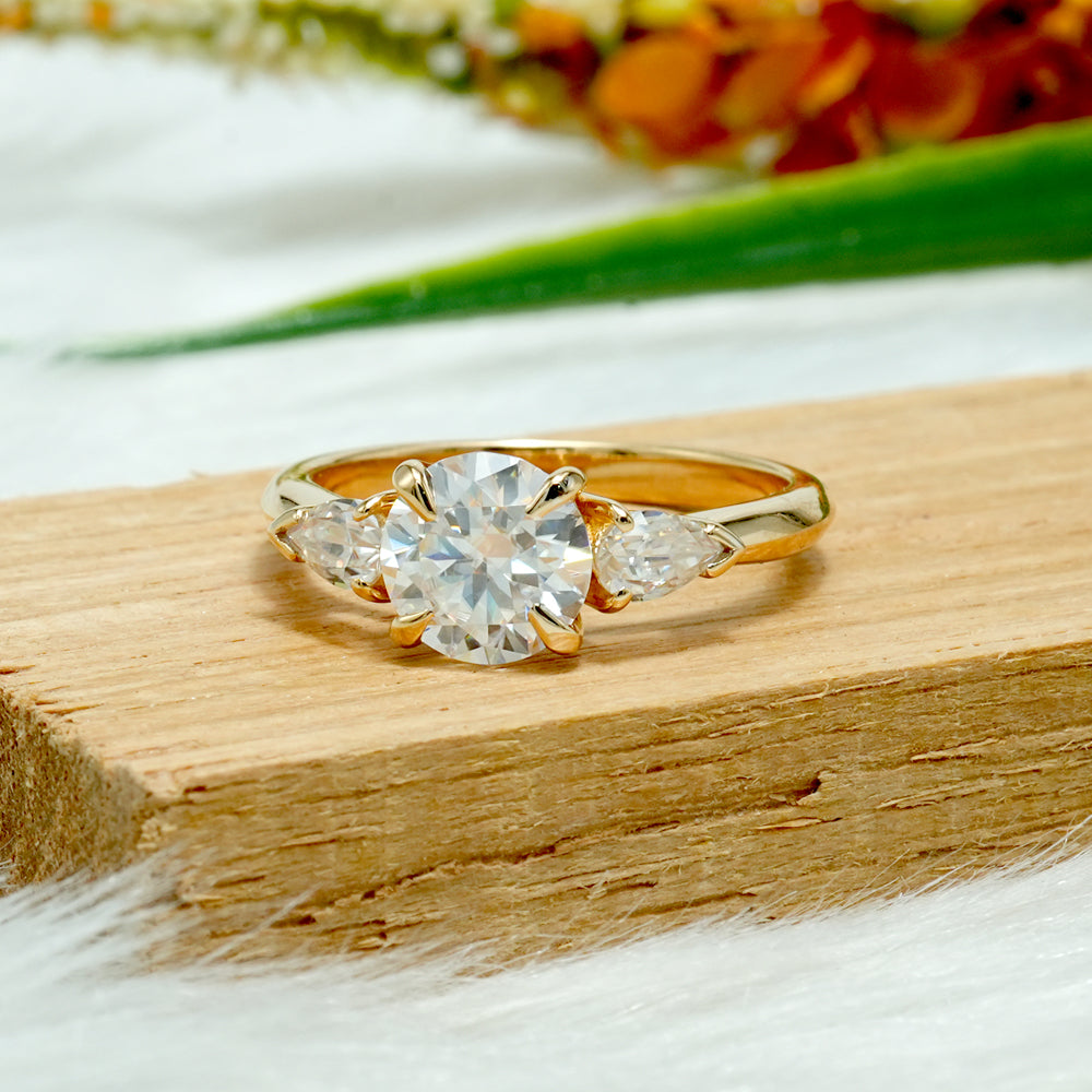 Round Moissanite Beaded Halo Ring