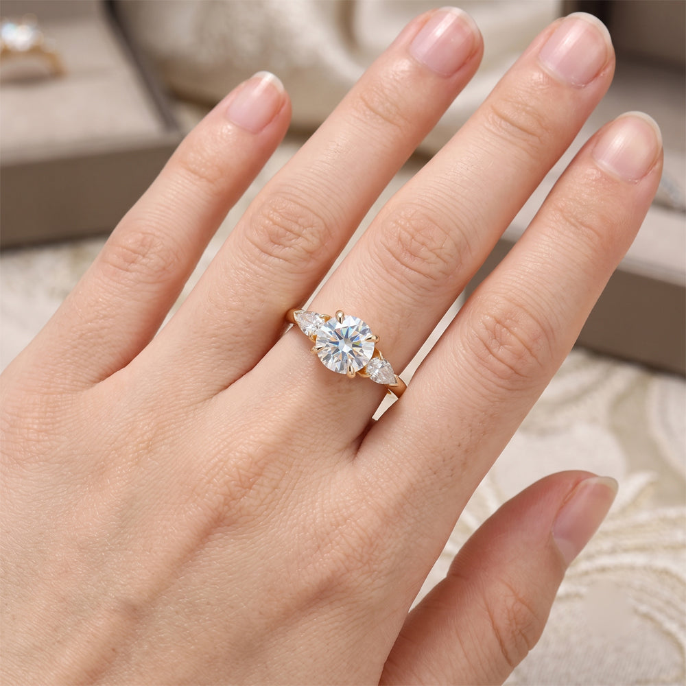 Round Moissanite Beaded Halo Ring