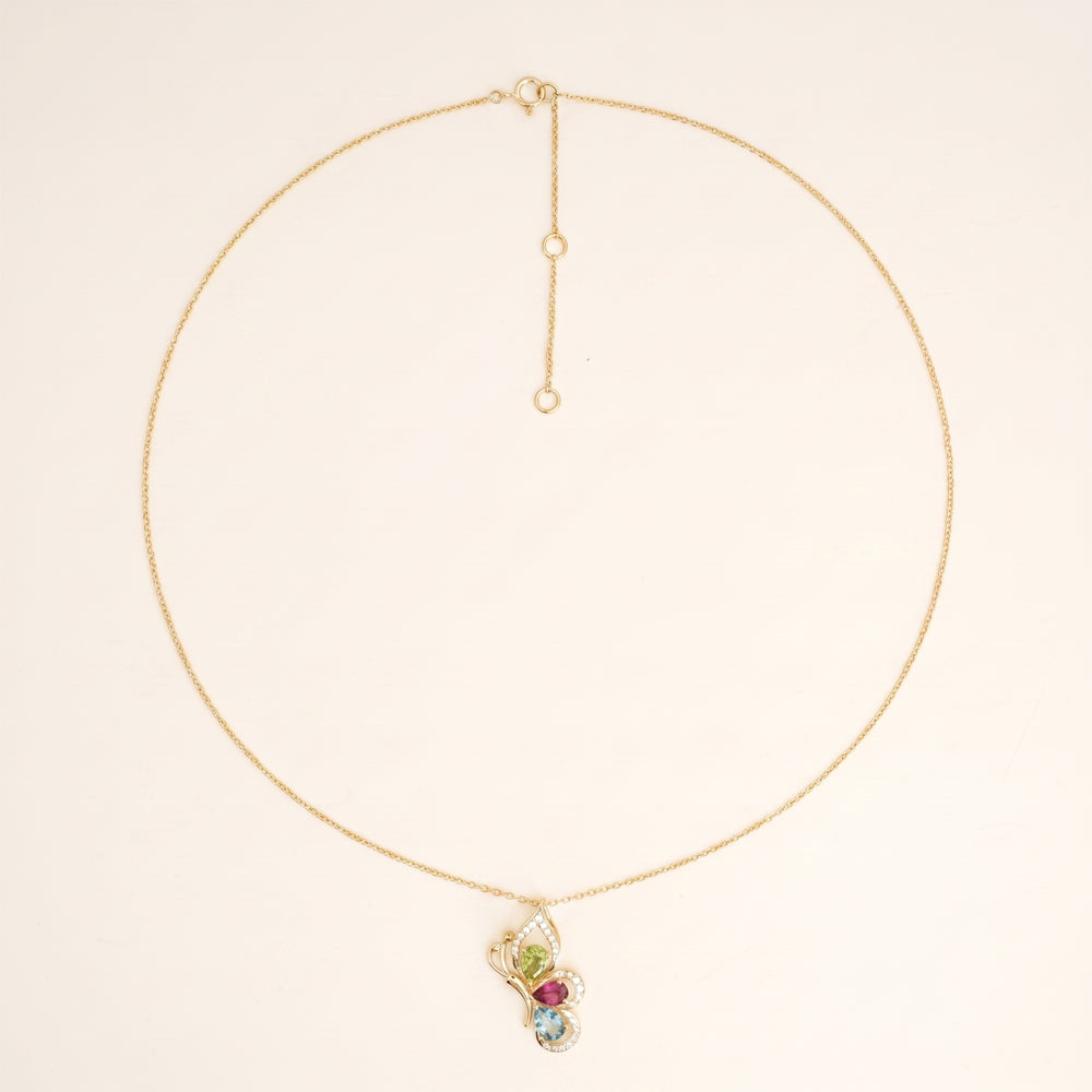 Tourmaline & Lab Grown Diamond Butterfly Necklace