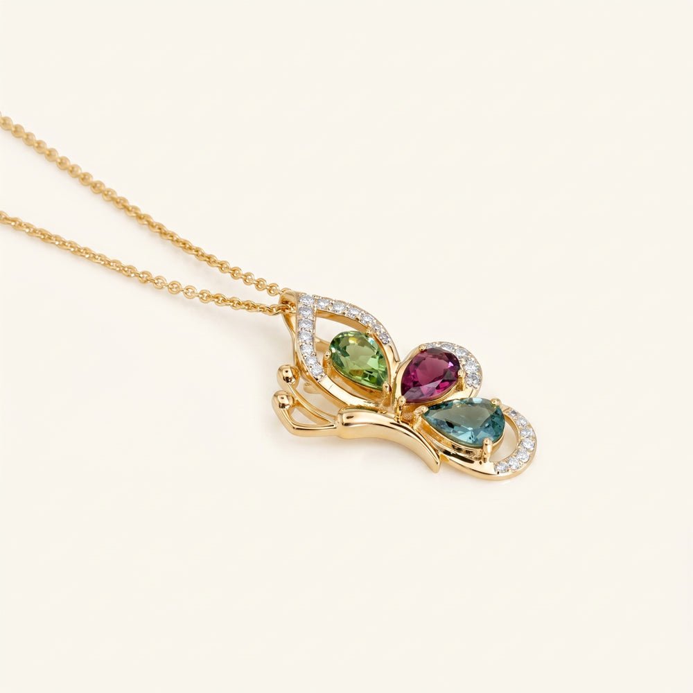 Tourmaline & Lab Grown Diamond Butterfly Necklace