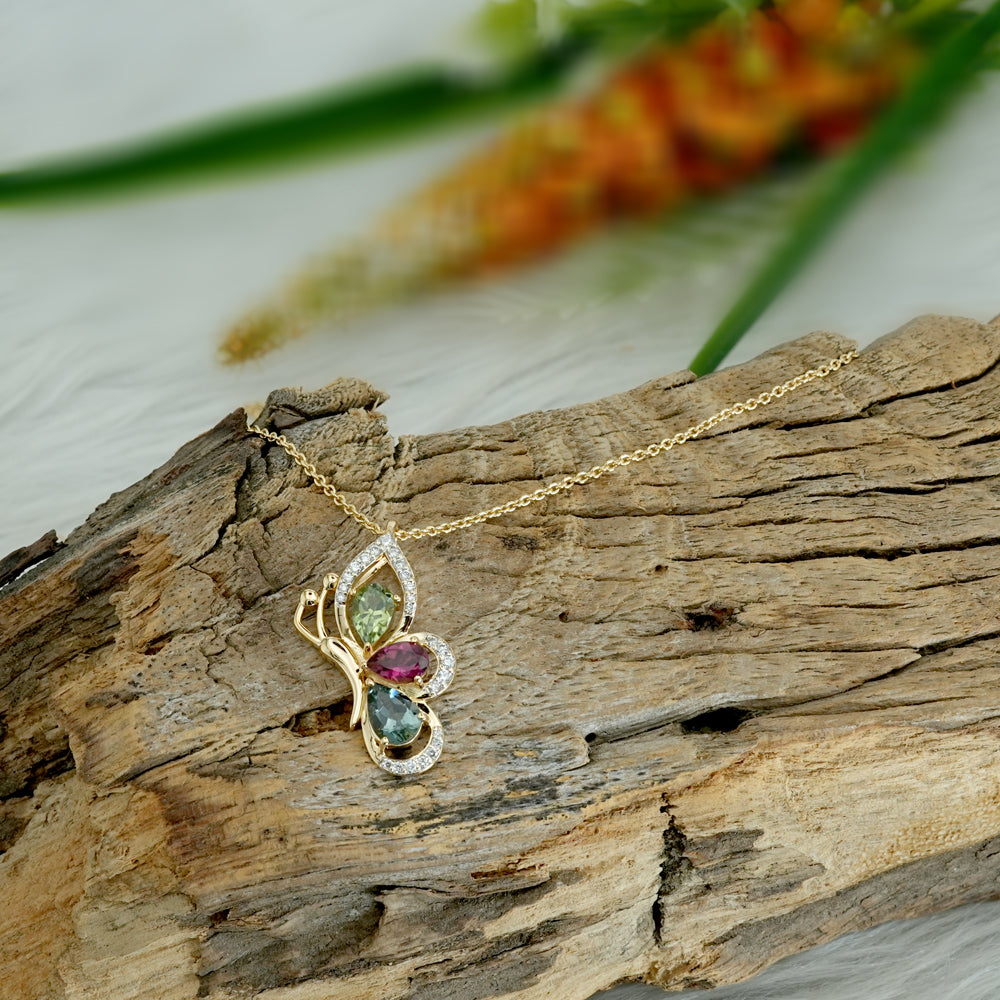 Tourmaline & Lab Grown Diamond Butterfly Necklace