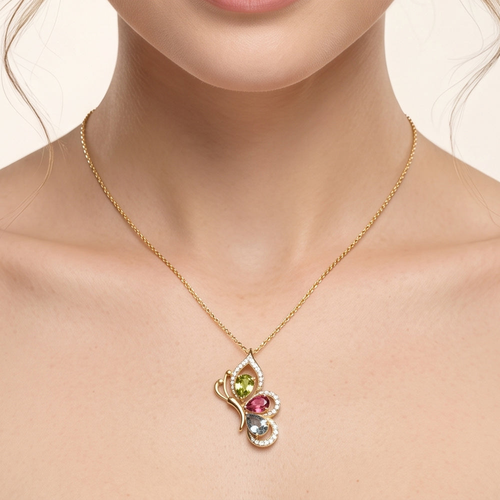 Tourmaline & Lab Grown Diamond Butterfly Necklace