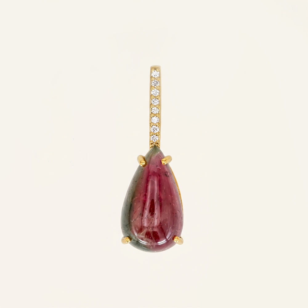 Watermelon Tourmaline & Natural Diamond Pendant
