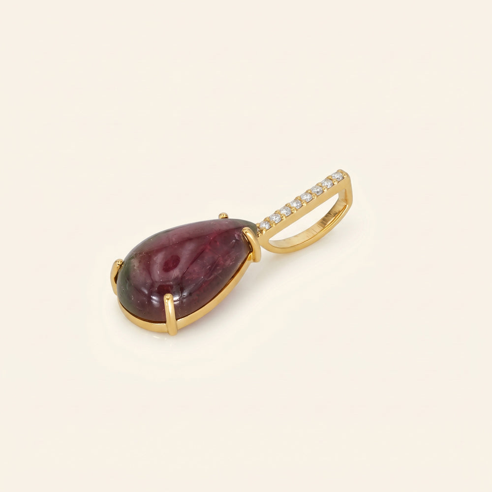 Watermelon Tourmaline & Natural Diamond Pendant