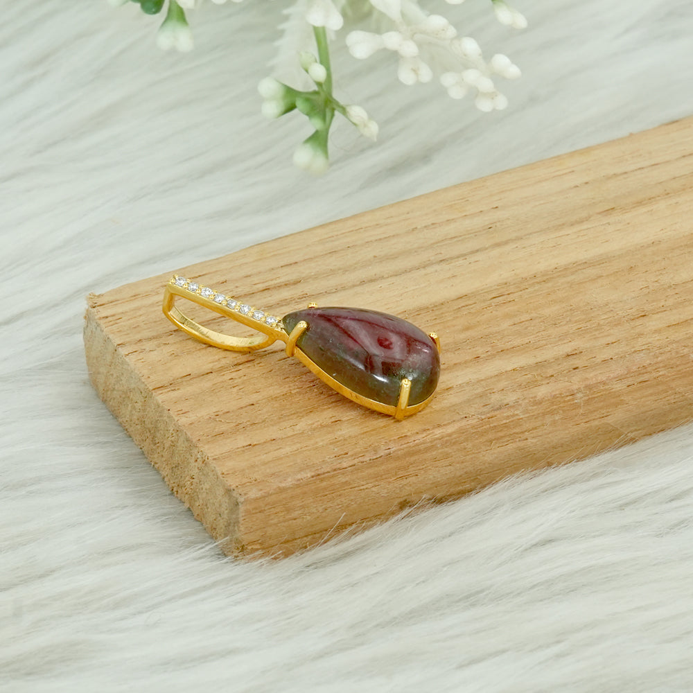 Watermelon Tourmaline & Natural Diamond Pendant