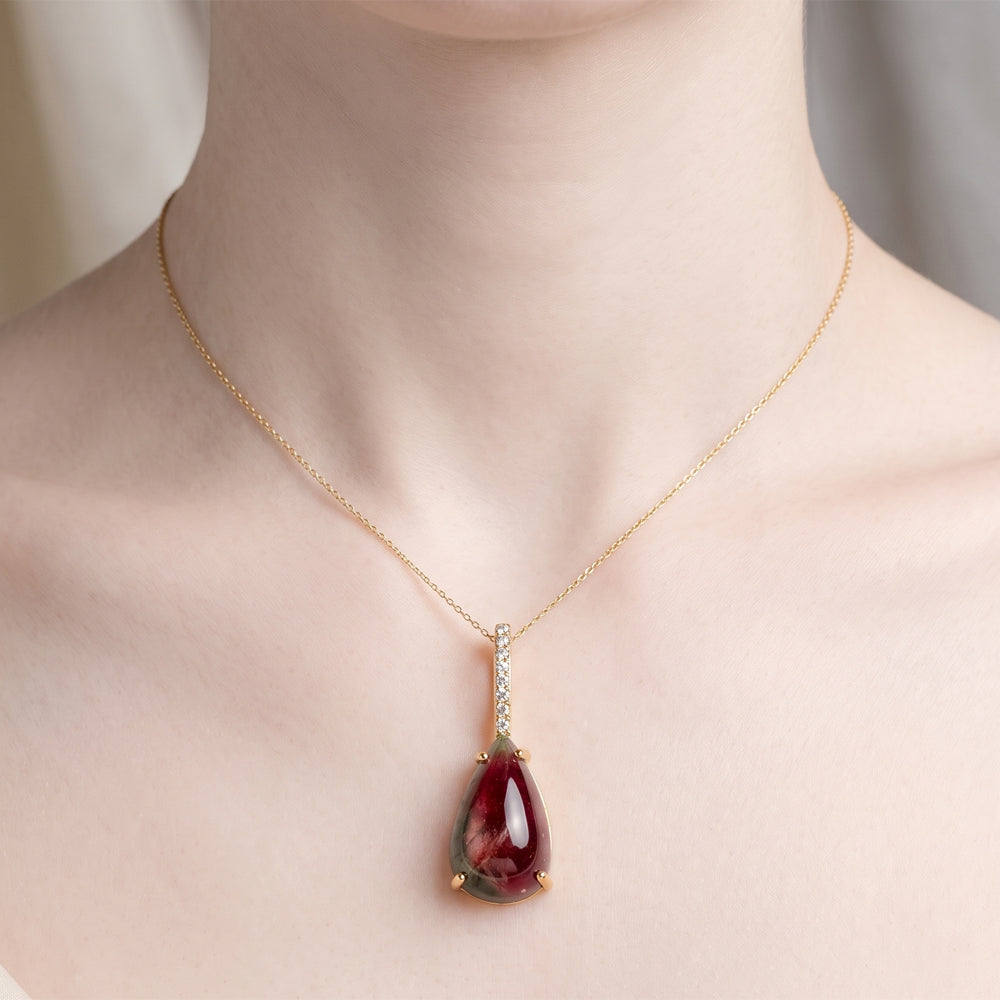 Watermelon Tourmaline & Natural Diamond Pendant