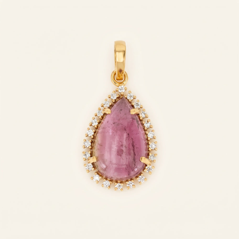 Pink Tourmaline & Natural Diamond Halo Pendant