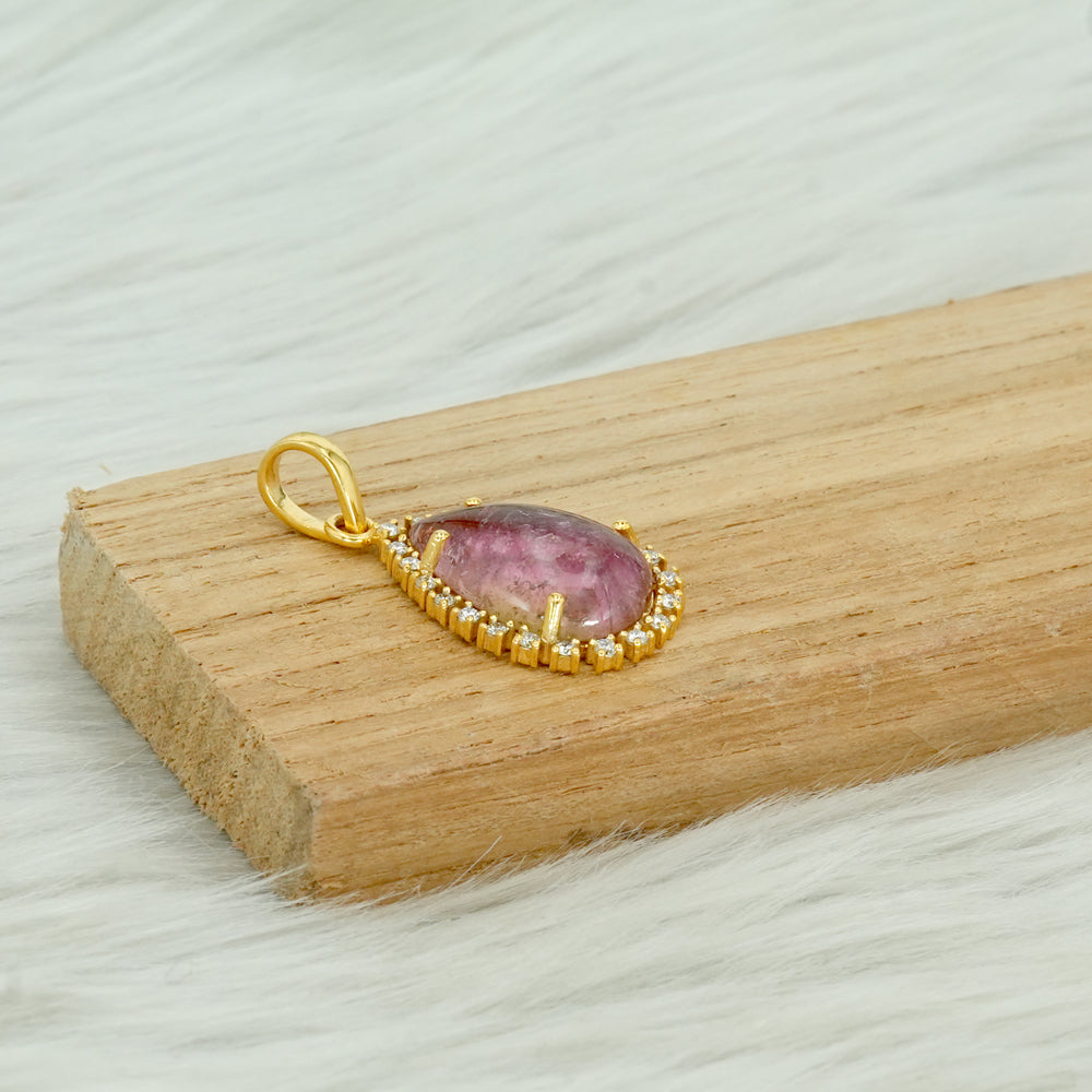 Pink Tourmaline & Natural Diamond Halo Pendant