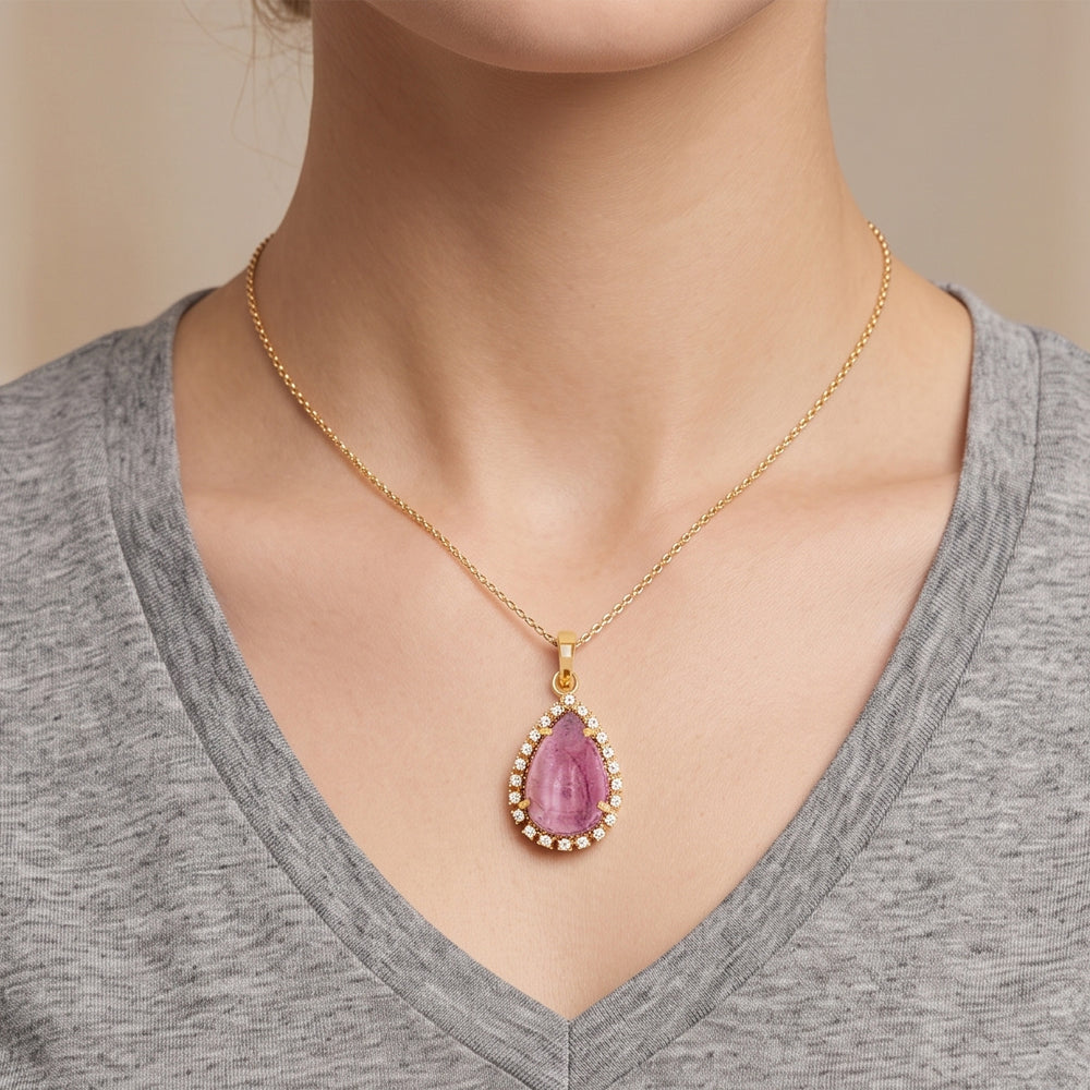 Pink Tourmaline & Natural Diamond Halo Pendant