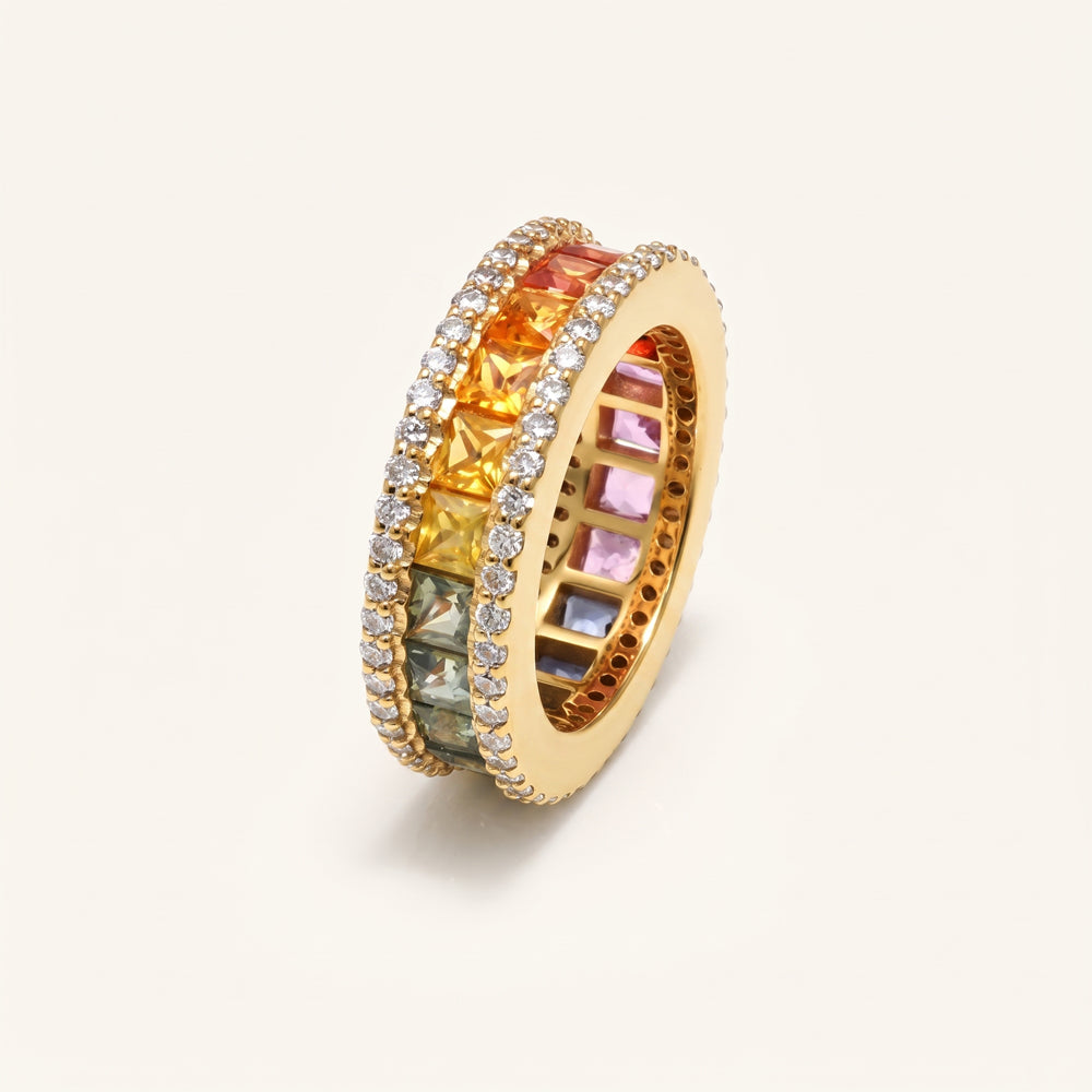 Multi Sapphire & Natural Diamond Wide Eternity Ring