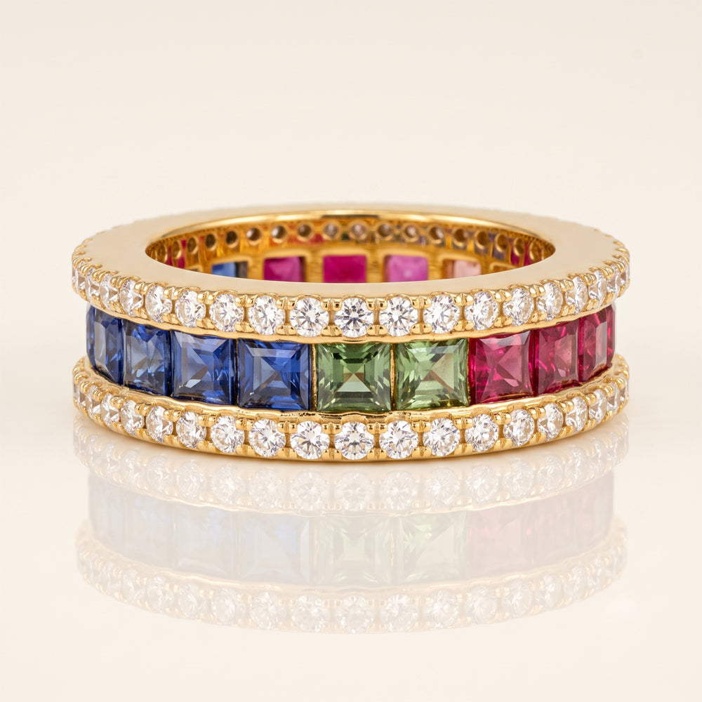 Multi Sapphire & Natural Diamond Wide Eternity Ring
